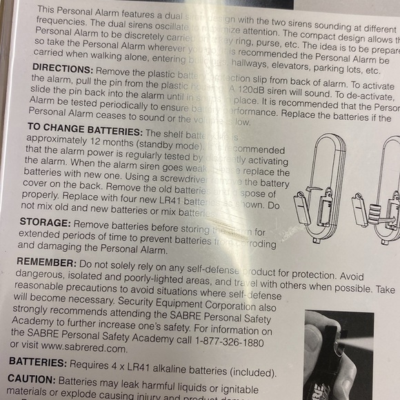 Sabre Personal Alarm Portable Safety & Security - Picture 6 of 6